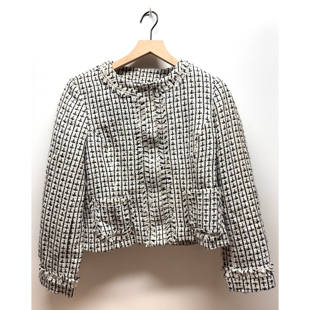 Apostrophe Textured Tweed Cropped Jacket Black White‎ size 10 Petite